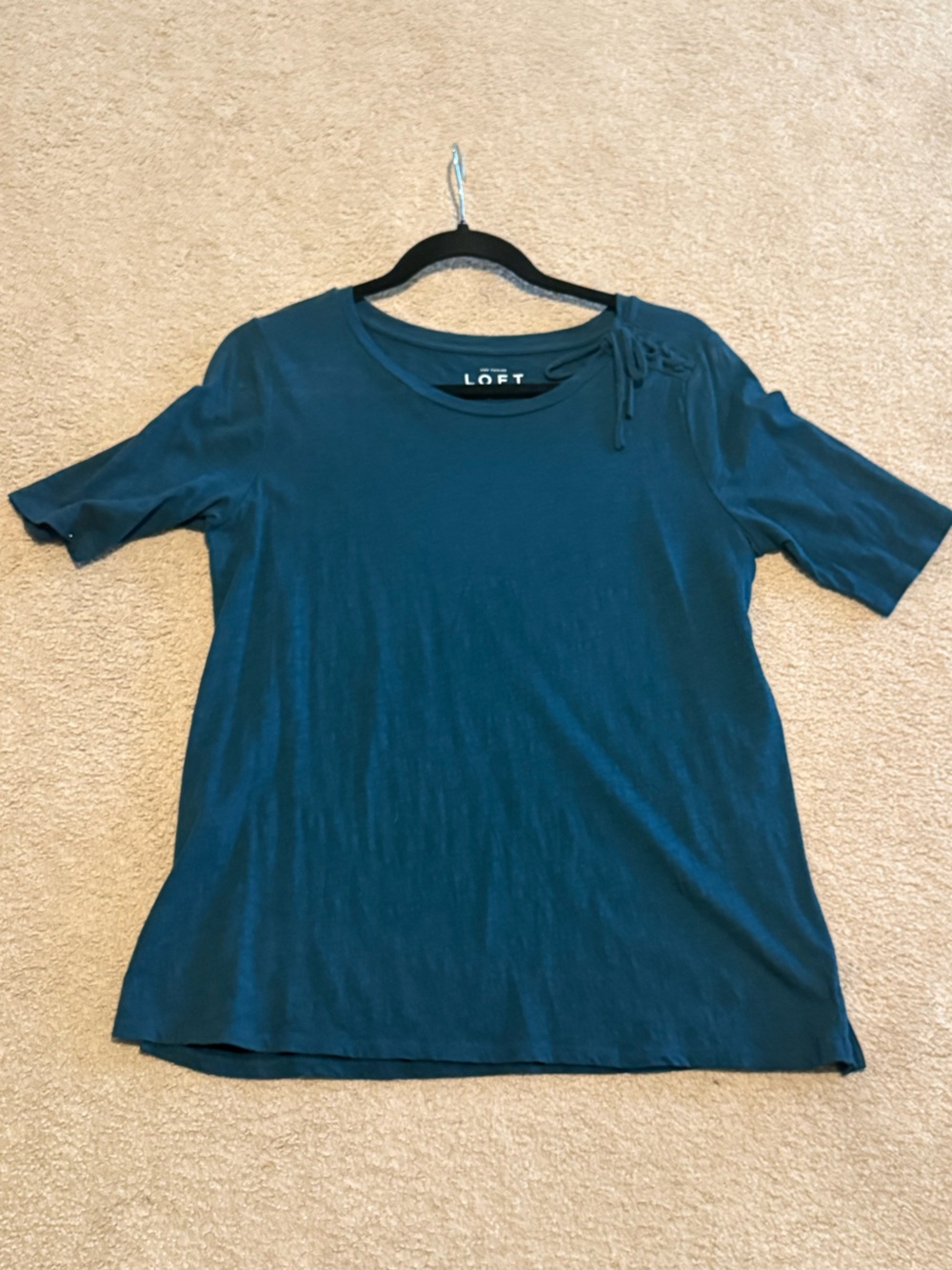 LOFT Vintage Soft Teal Ruched Tie Shoulder Short Sleeve Top Women’s Size Small